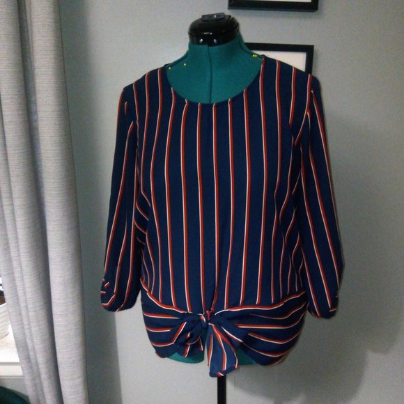 Maurice’s Pinstriped Tie Waist Blouse Sz Large - Picture 13 of 15